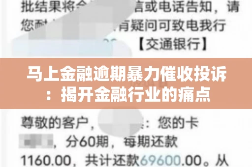 马上金融逾期暴力催收投诉：揭开金融行业的痛点